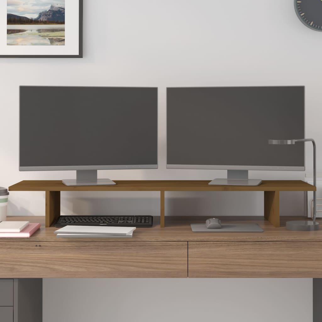 Vidaxxl Monitorständer 100x27x15 cm massives Kiefernholz honigbraun