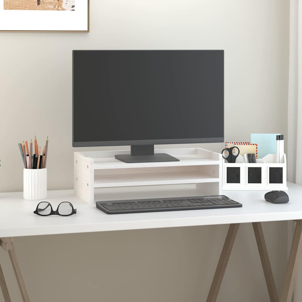 Vidaxl monitorstandaard 50x24x16 cm massief grenenhout wit