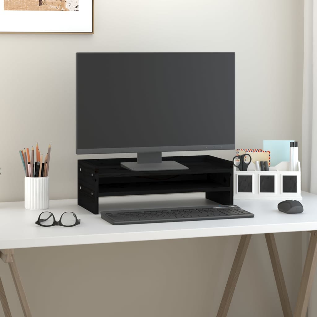 VidaXL Monitorständer 50x24x16 cm massives Kiefernholz schwarz