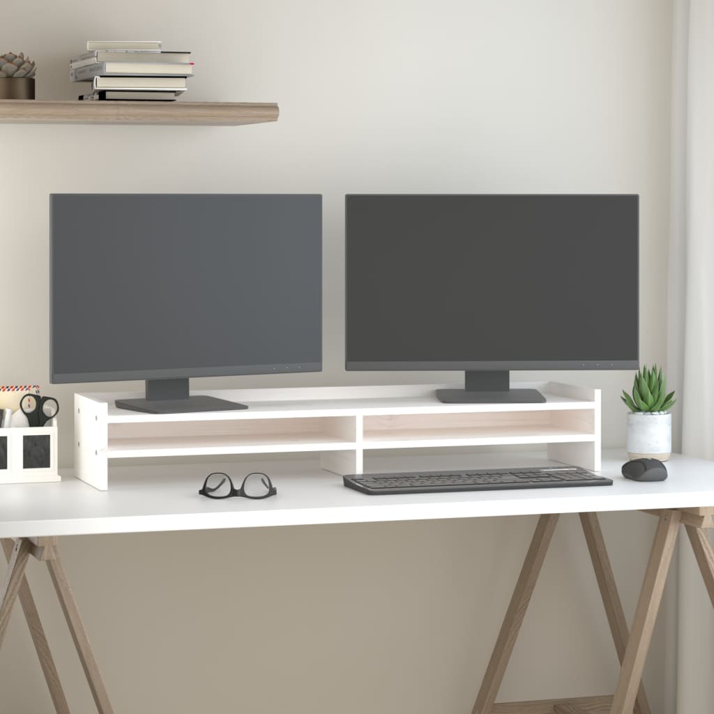 VidaXL Monitorständer 100x24x16 cm massives Kiefernholz weiß