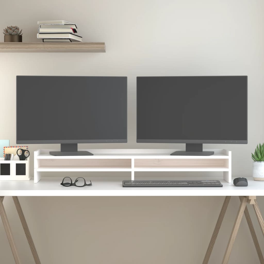 VidaXL Monitorständer 100x24x16 cm massives Kiefernholz weiß