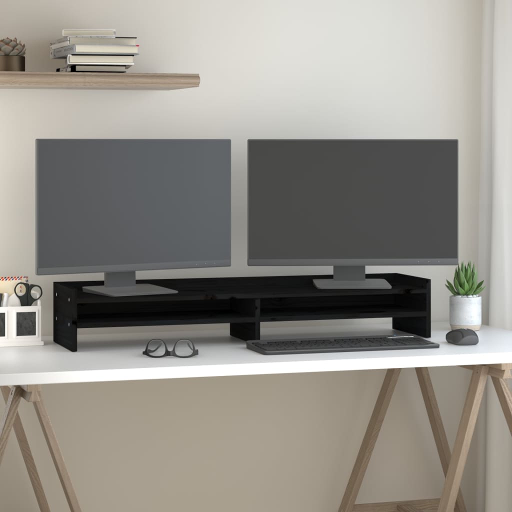 Vidaxxl Monitorständer 100x24x16 cm massives Kiefernholz schwarz