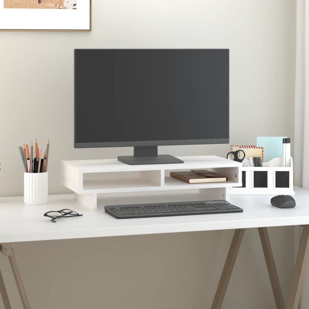 Vidaxx Monitorständer 60x27x14 cm massives Kiefernholz weiß