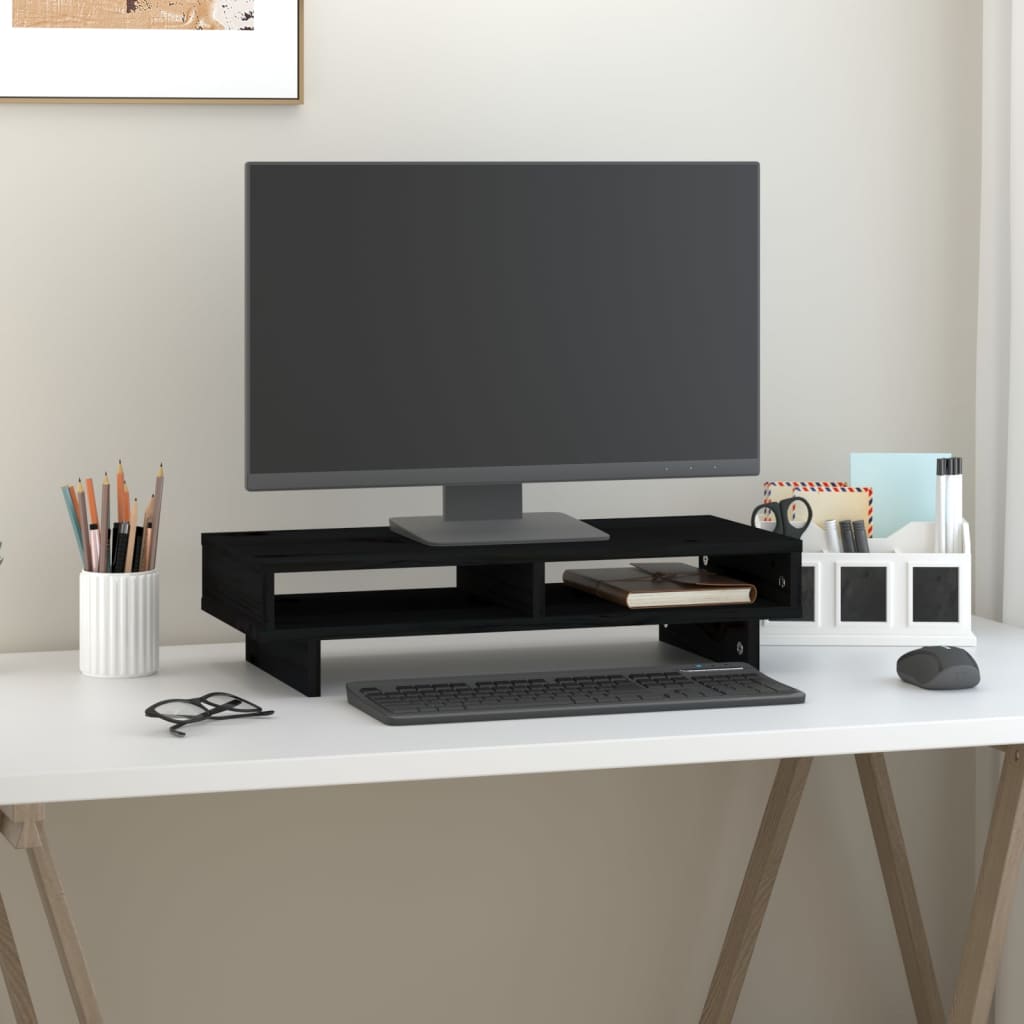 VidaXL Monitorständer 60x27x14 cm massives Kiefernholz schwarz