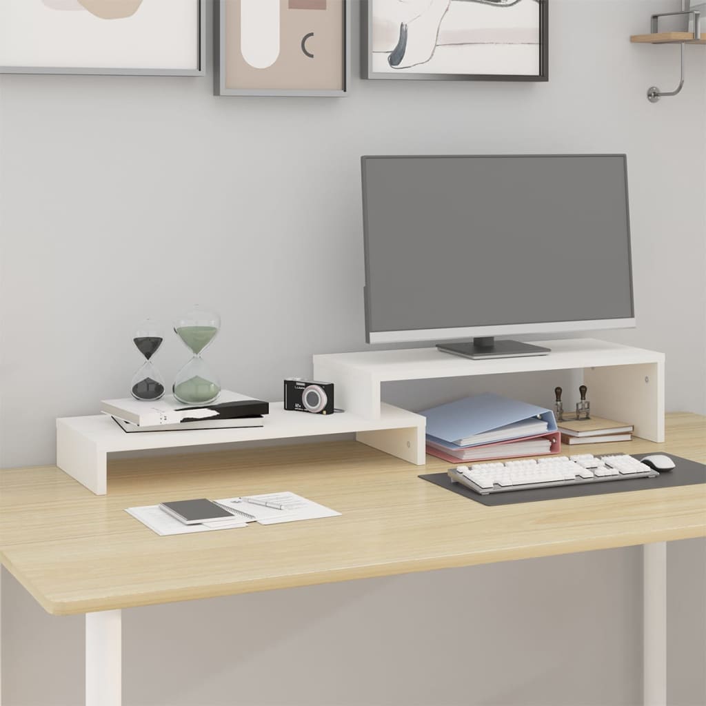 Vidaxl monitorstandaard (52-101)x22x14 cm massief grenenhout wit