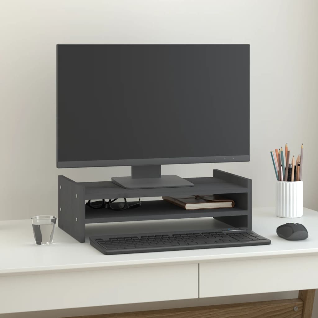 Vidaxx Monitorständer 50x27x15 cm massives Kiefernholz grau