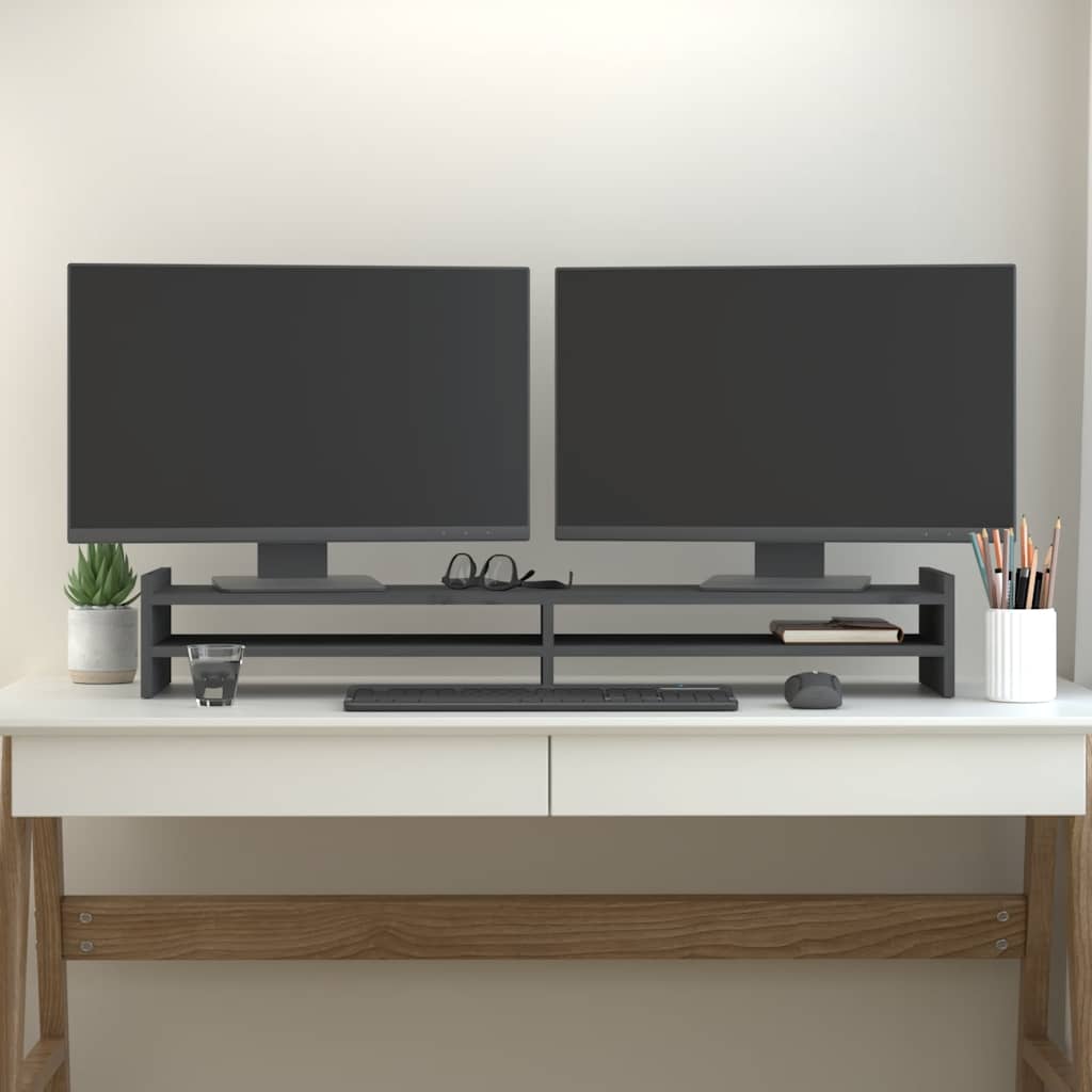 Vidaxx Monitorständer 100x27x15 cm massives Kiefernholz grau