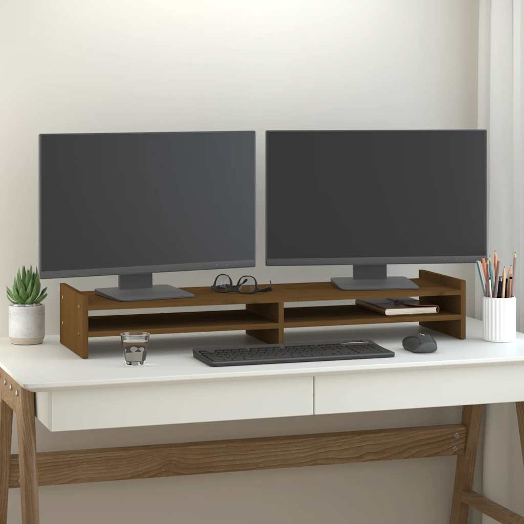 Vidaxxl Monitorständer 100x27x15 cm massives Kiefernholz honigbraun