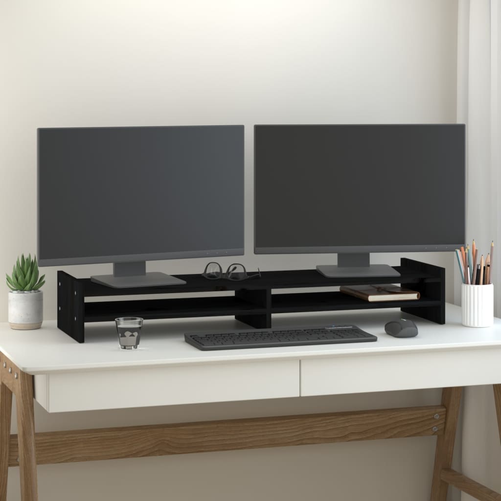VidaXL Monitorständer 100x27x15 cm massives Kiefernholz schwarz