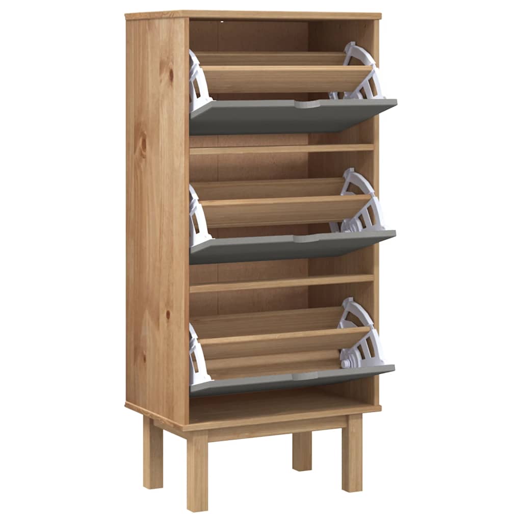 Vidaxl Schuhschrank Otta 3 Schubladen aus massivem Kiefernholz braun und grau