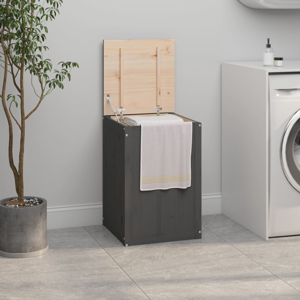 Vidaxx Wäschekorb 44x44x66 cm massives Kiefernholz grau