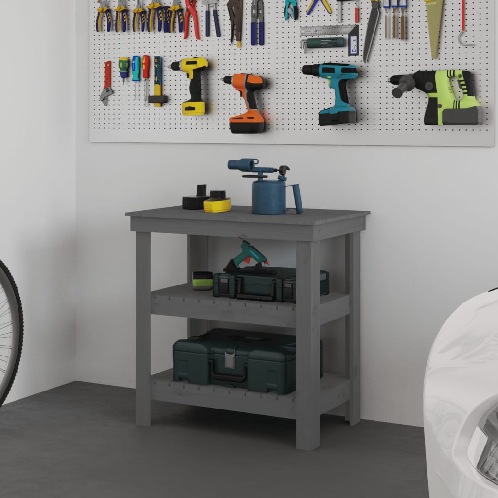 Vidaxx Werkbank 78,5x50x80 cm massives Kiefernholz grau