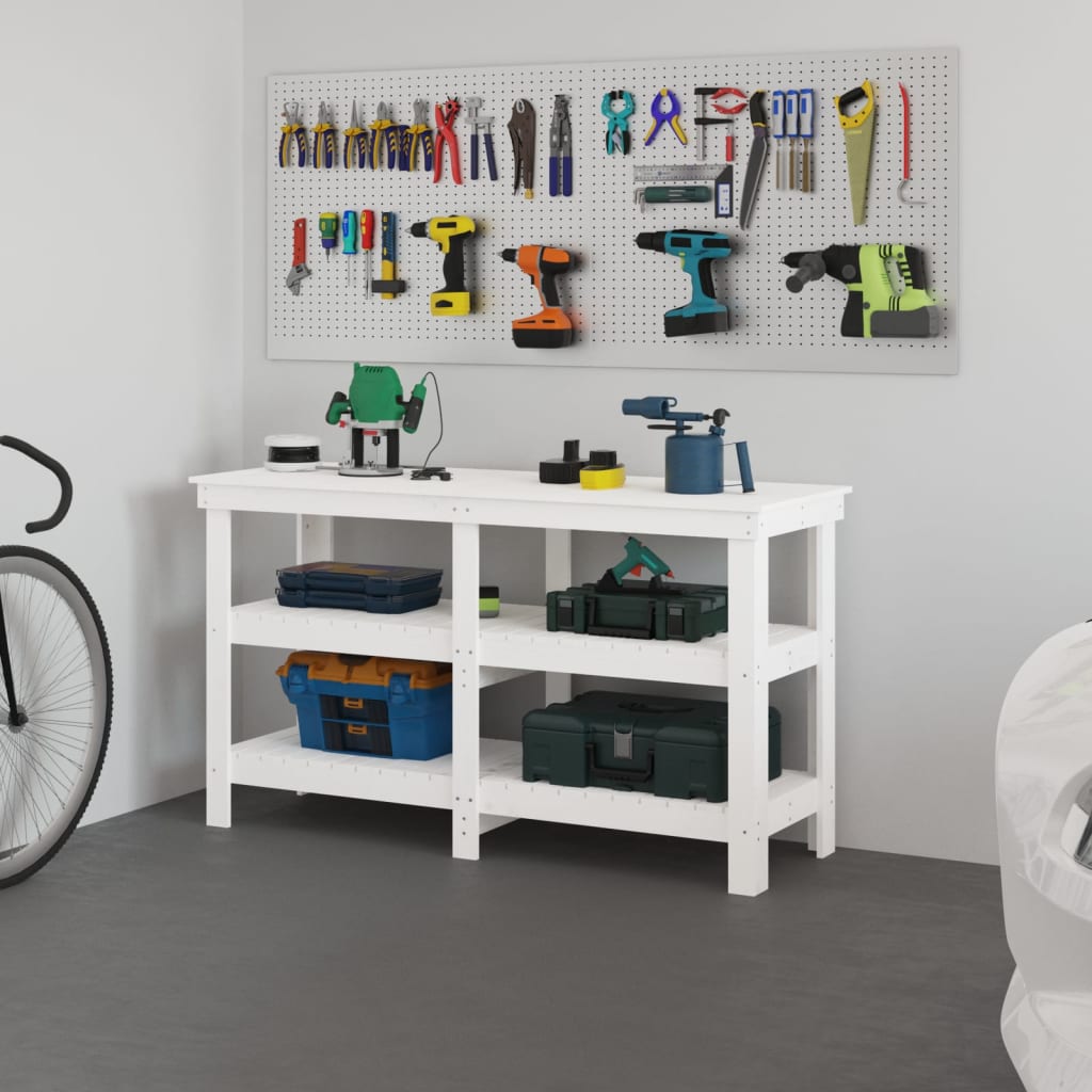Vidaxx Werkbank 142,5x50x80 cm massives Kiefernholz weiß