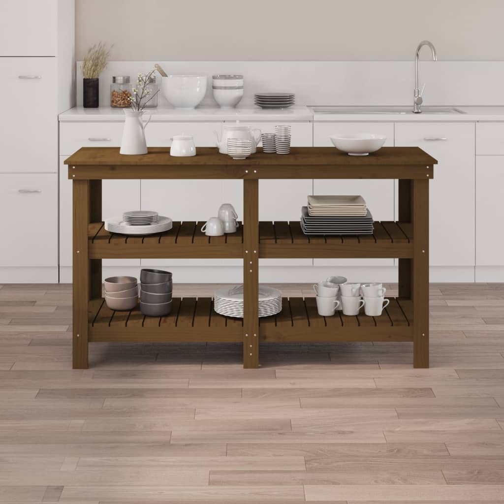 Vidaxx Werkbank 142,5x50x80 cm massives Kiefernholz honigbraun