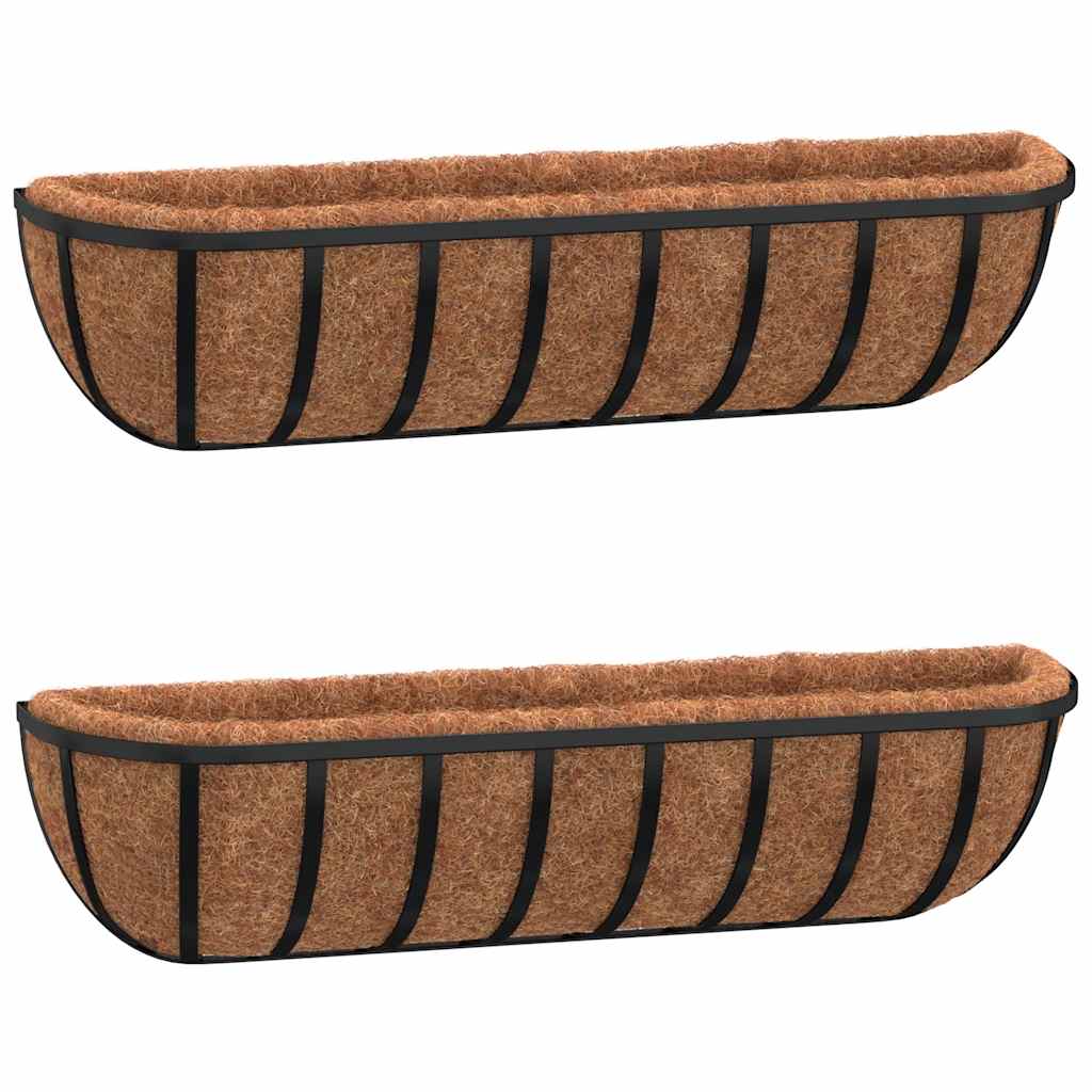 Vidaxx Wandpflanzgefäße 2 Stück mit Kokosfaser 61x19x16 cm Stahl schwarz