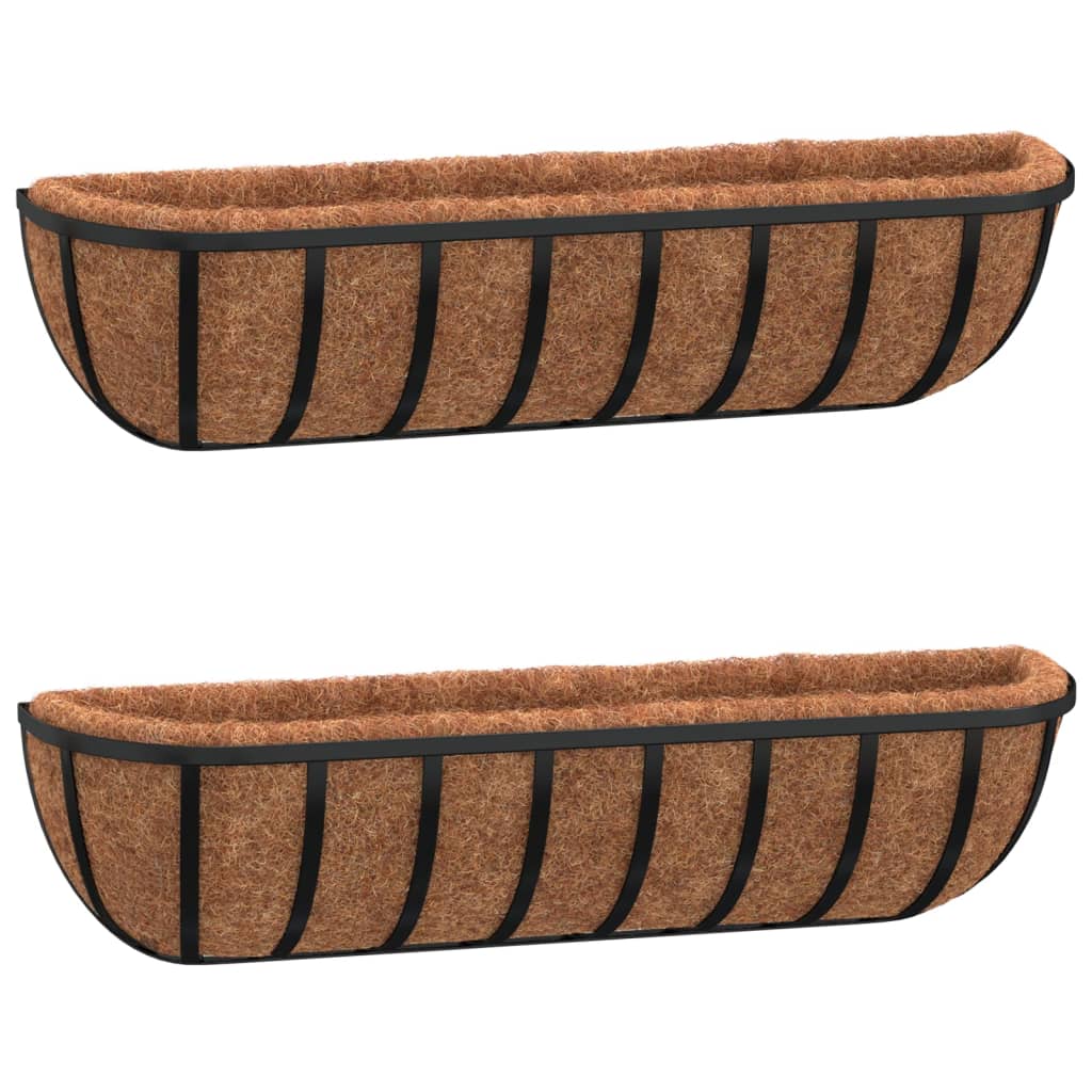 Vidaxx Wandbehälter 2 Stück mit Kokosfaser 91x20x23 cm Stahl schwarz