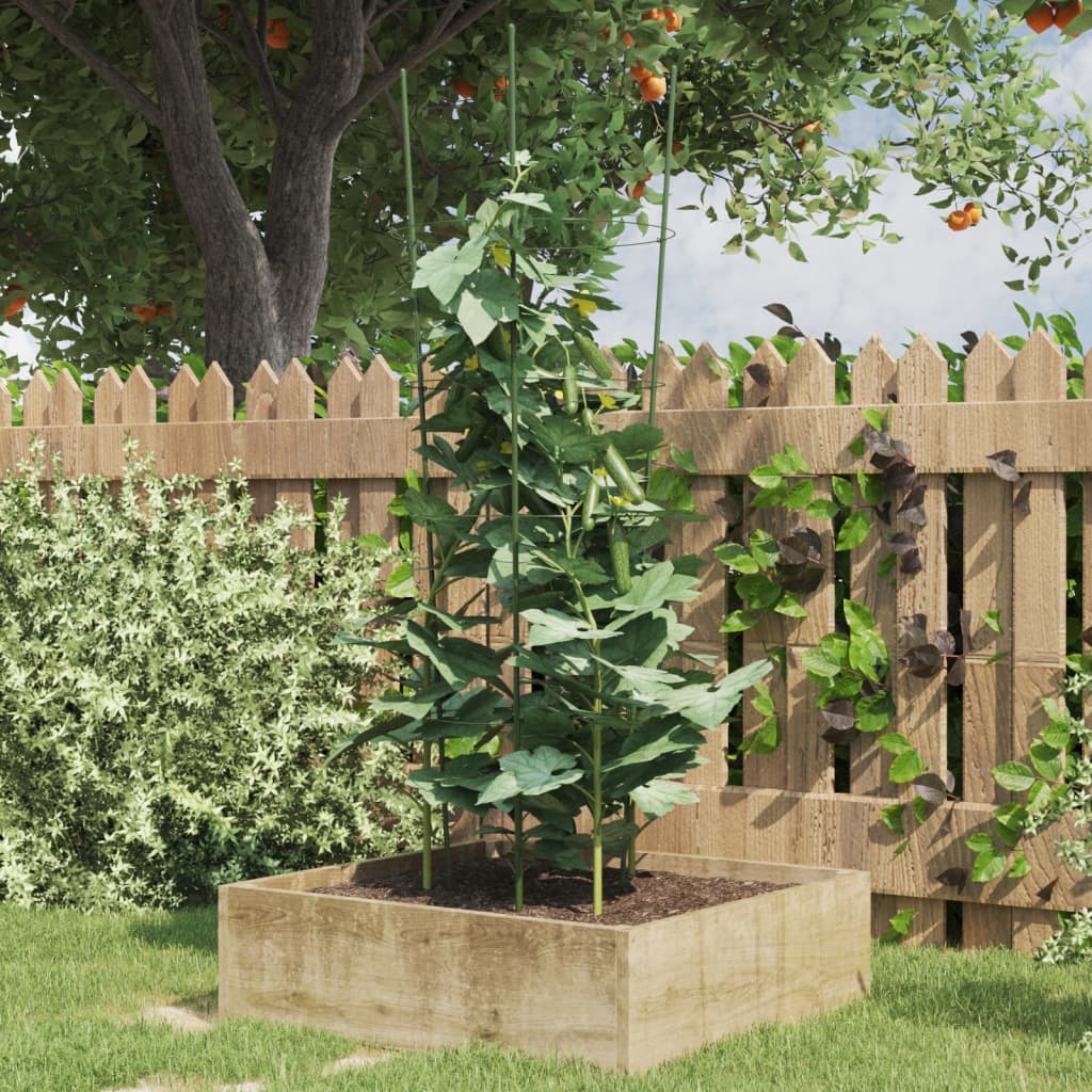 VidaXL Pflanzenstützen 5 Stück mit 4 Ringen 90 cm Stahl grün
