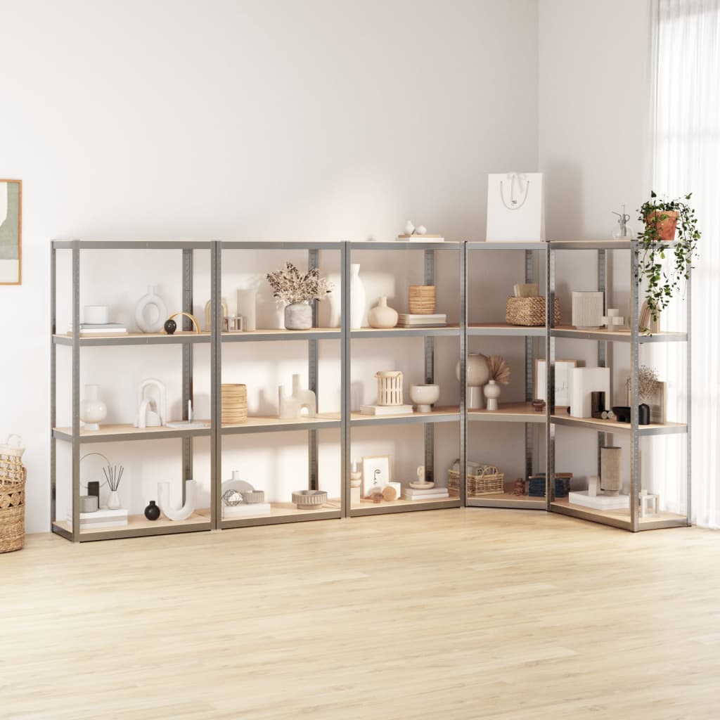 VidaXL Lagerregal 4 Ebenen 5 Stück Stahl verarbeitetes Holz silberfarben