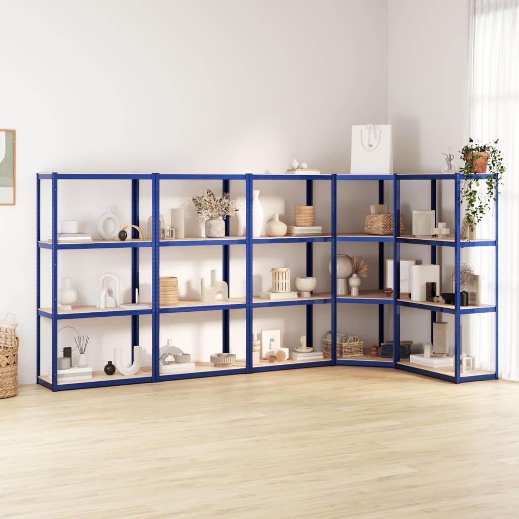VidaXL Lagerregal 4-lagig 5 Stk. Stahl verarbeitetes Holz blau