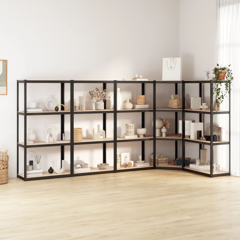 VidaXL Lagerregal 4-lagig 5 Stk. Stahl verarbeitetes Holz anthrazitfarben