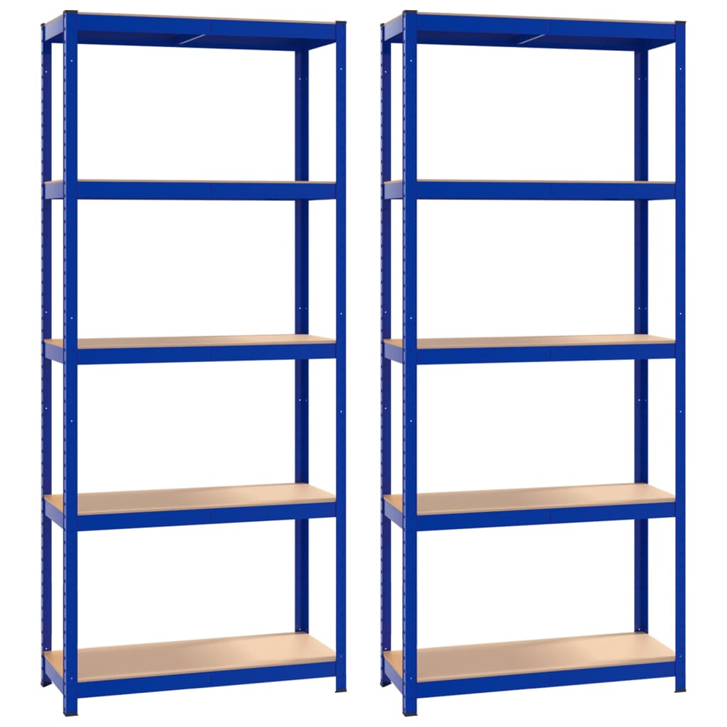 VidaXL Lagerregal 5-lagig 2 Stk. Stahl verarbeitetes Holz blau