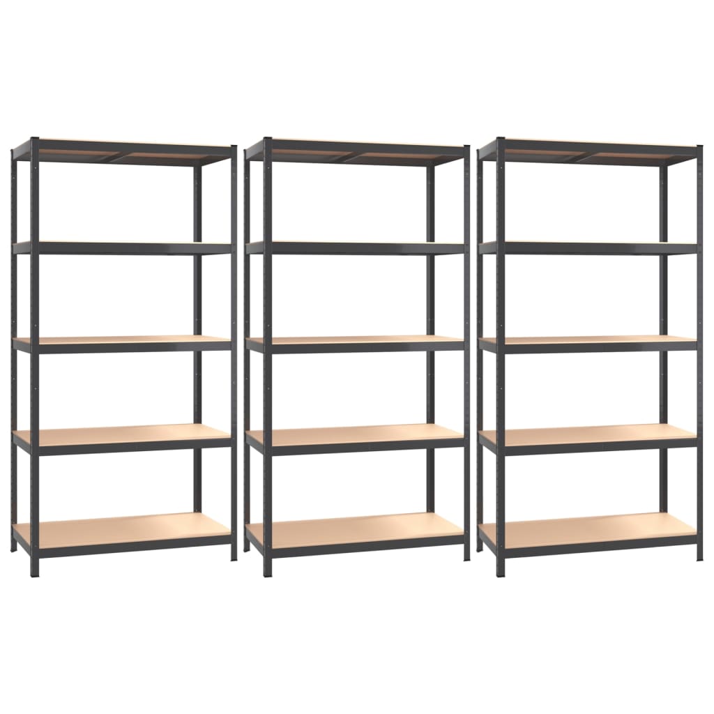 VidaXL Lagerregal 5-lagig 3 Stk. Stahl verarbeitetes Holz anthrazitfarben