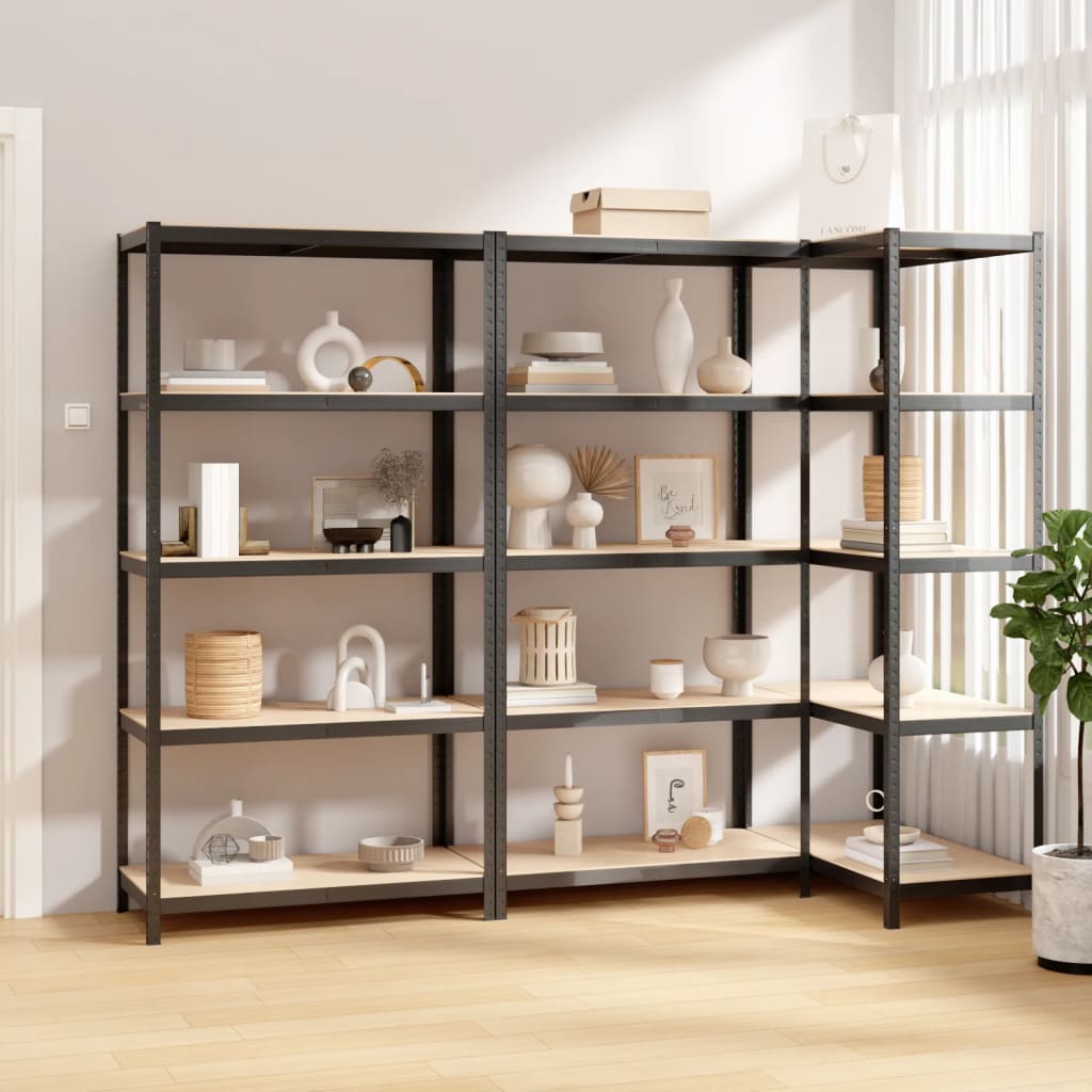VidaXL Lagerregal 5-lagig 3 Stk. Stahl verarbeitetes Holz anthrazitfarben