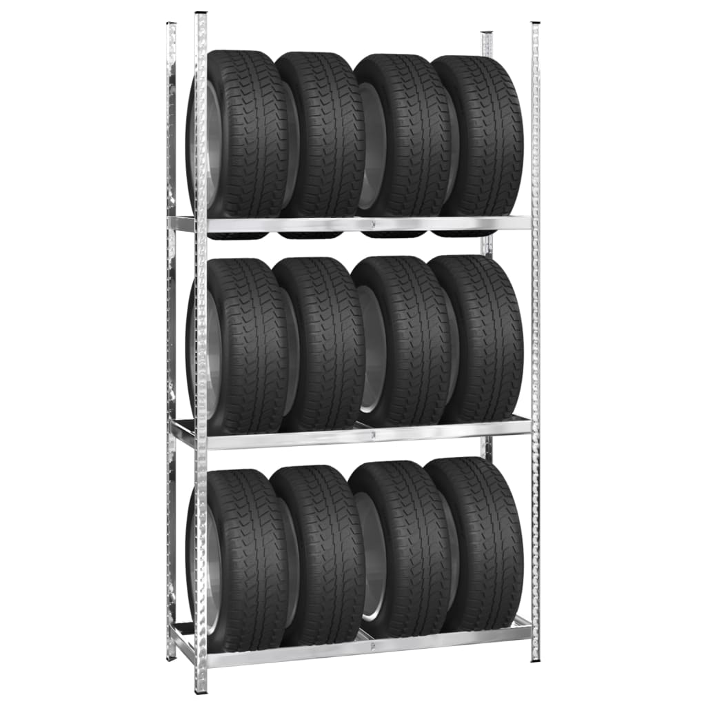 VidaXL Reifenregale 3-lagig 3 Stück 110x40x200 cm Stahl silberfarben