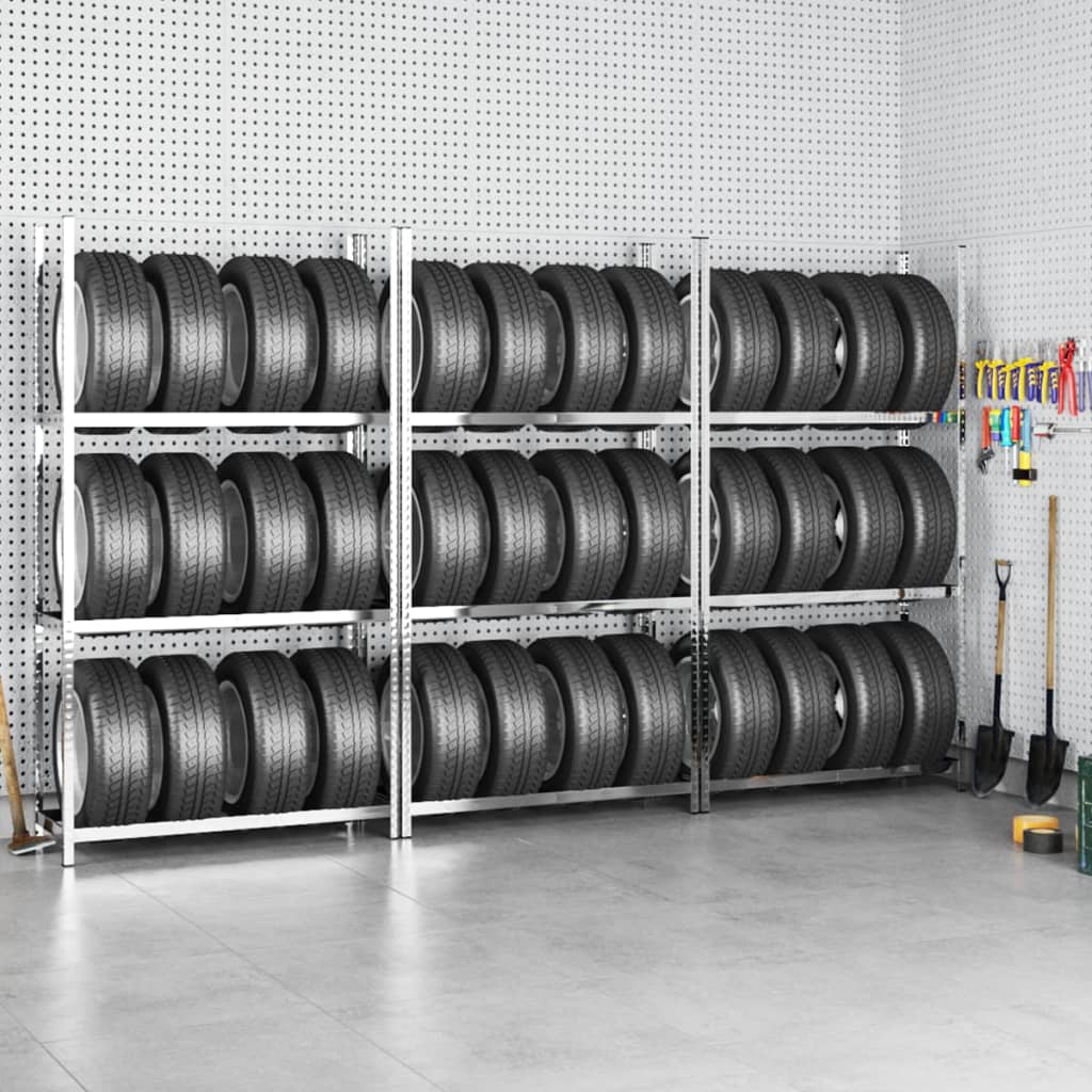 VidaXL Reifenregale 3-lagig 3 Stück 110x40x200 cm Stahl silberfarben