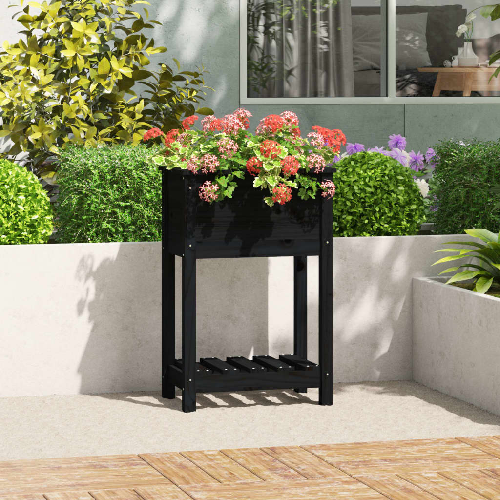 VidaXL Pflanzgefäß mit Ablage 54x34,5x81 cm massives Kiefernholz schwarz