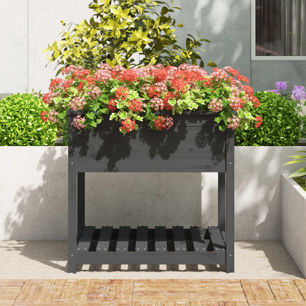 Vidaxx Pflanzgefäß mit Ablage 82,5x82,5x81 cm massives Kiefernholz grau