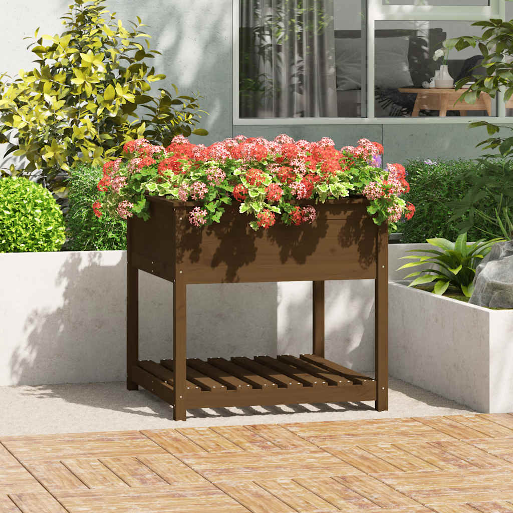 Vidaxx Pflanzgefäß mit Ablage 82,5x82,5x81 cm Kiefernholz honigbraun