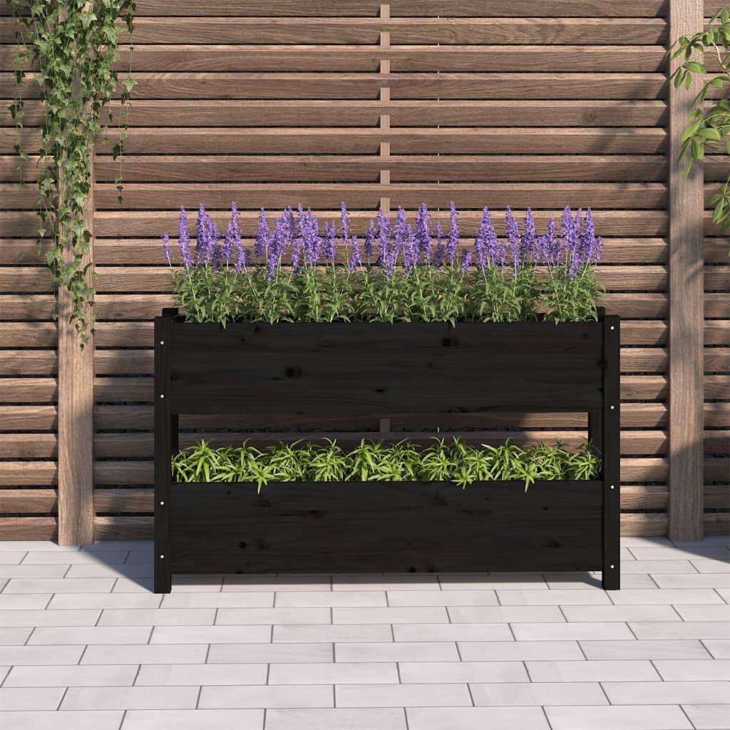 VidaXL Pflanzgefäß 112x25x66 cm massives Kiefernholz schwarz