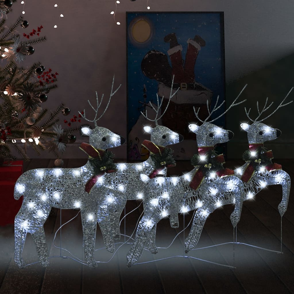VidaXL Weihnachtsrentier 4 Stk. 80 LEDs silberfarben