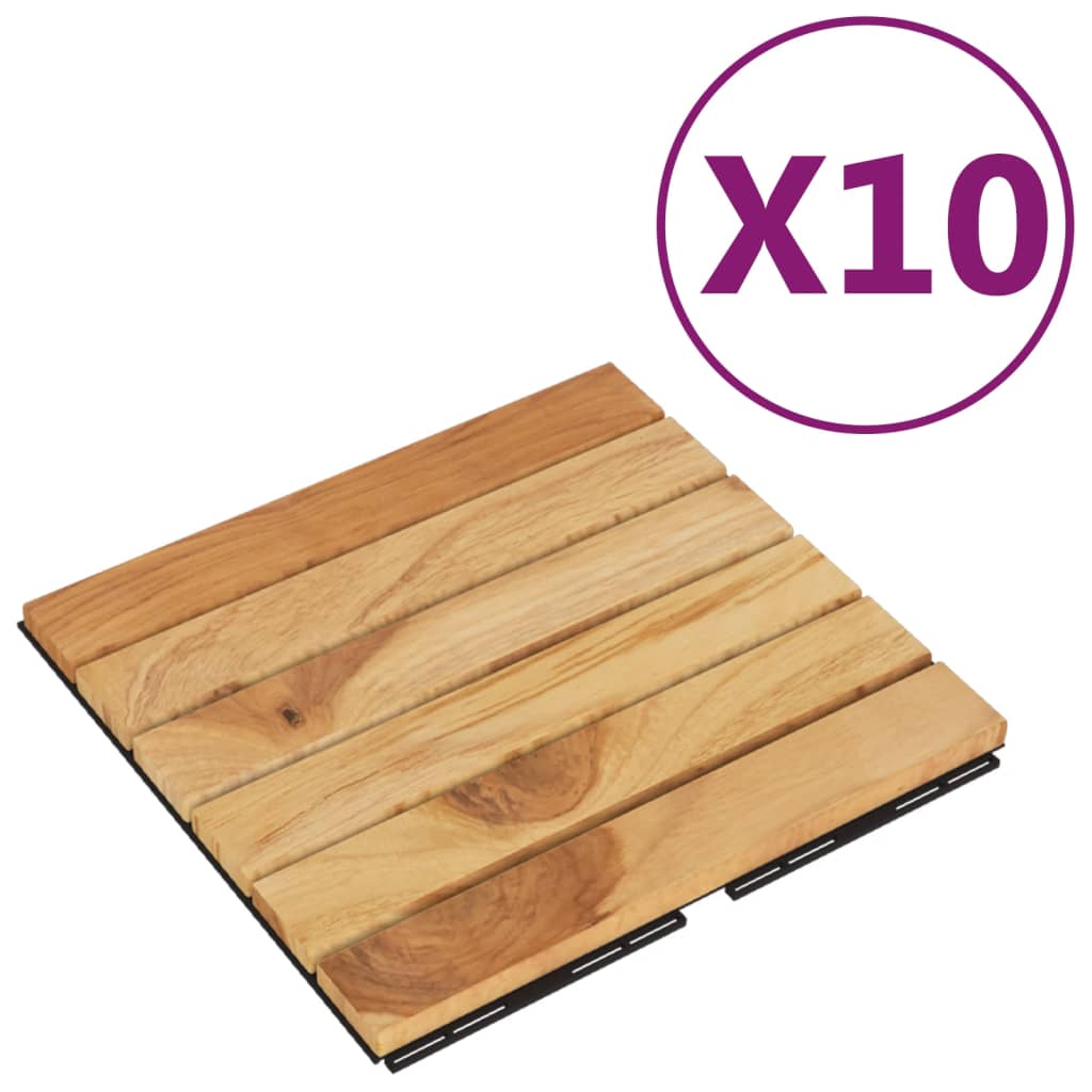 VidaXL Terrassenfliesen 10 Stück 30x30 cm massives Teakholz mit vertikalem Muster