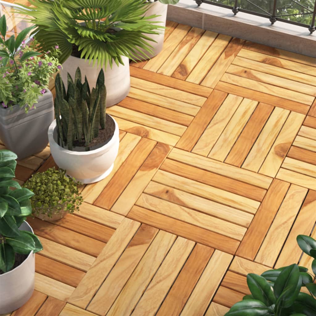 VidaXL Terrassenfliesen 10 Stück 30x30 cm massives Teakholz mit vertikalem Muster
