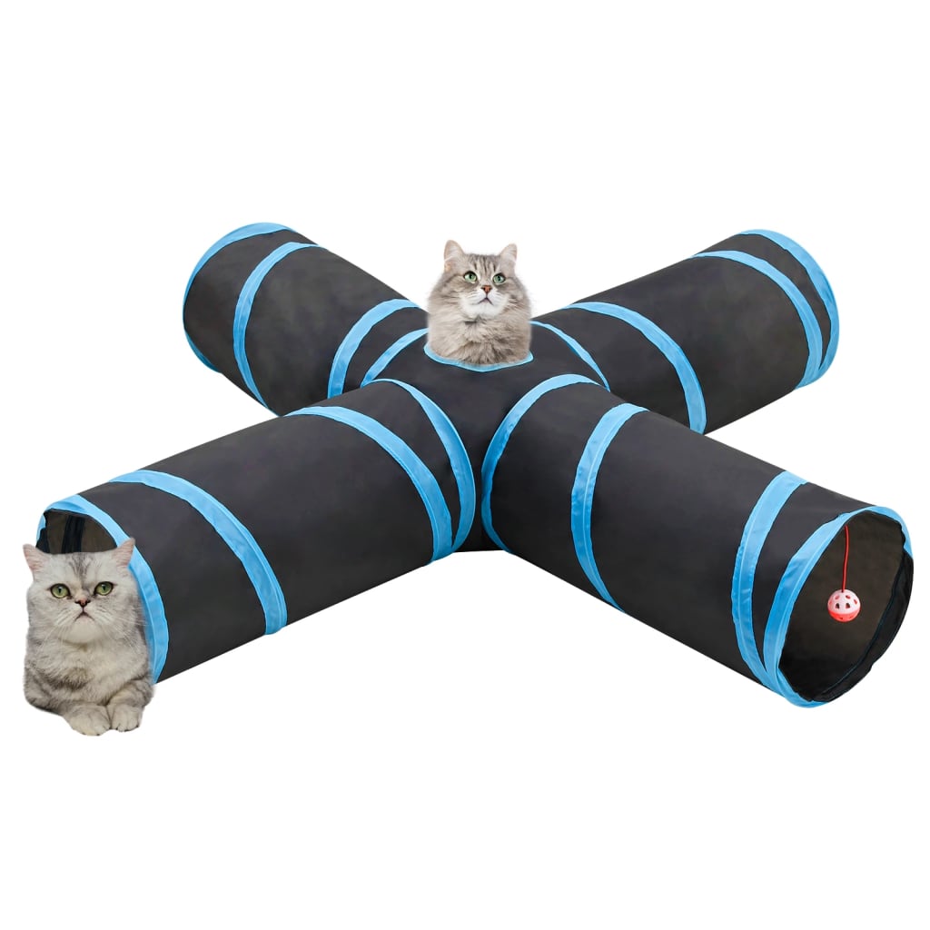 Vidaxl kattentunnel 4-voudig 132 cm polyester zwart en blauw