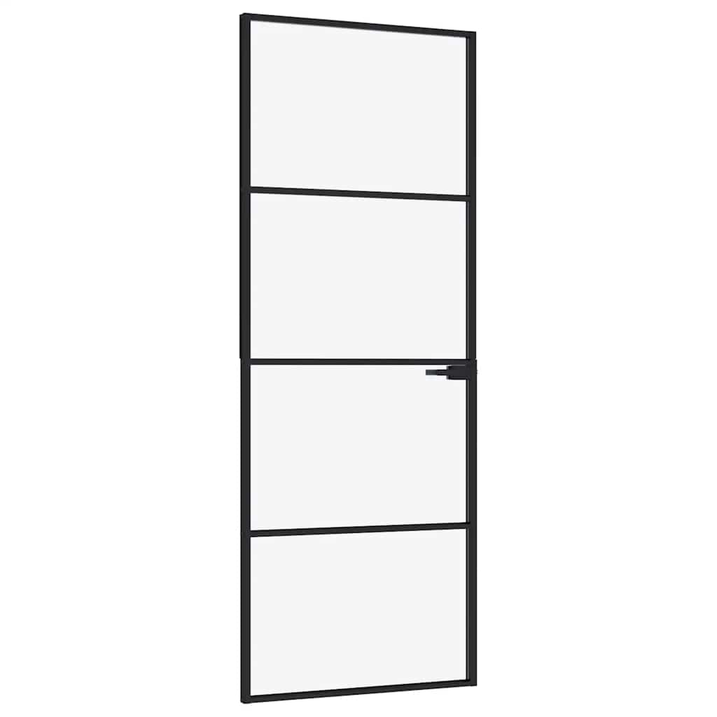 VidaXL Innentür 76x201,5 cm gehärtetes Glas und Aluminium schmal schwarz
