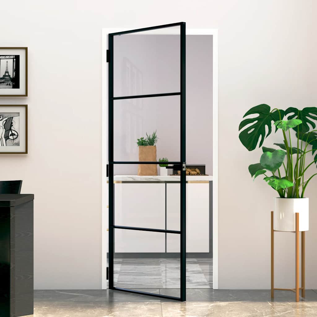 Vidaxx Innentür 83x201,5 cm Hartglas und Aluminium schmal schwarz