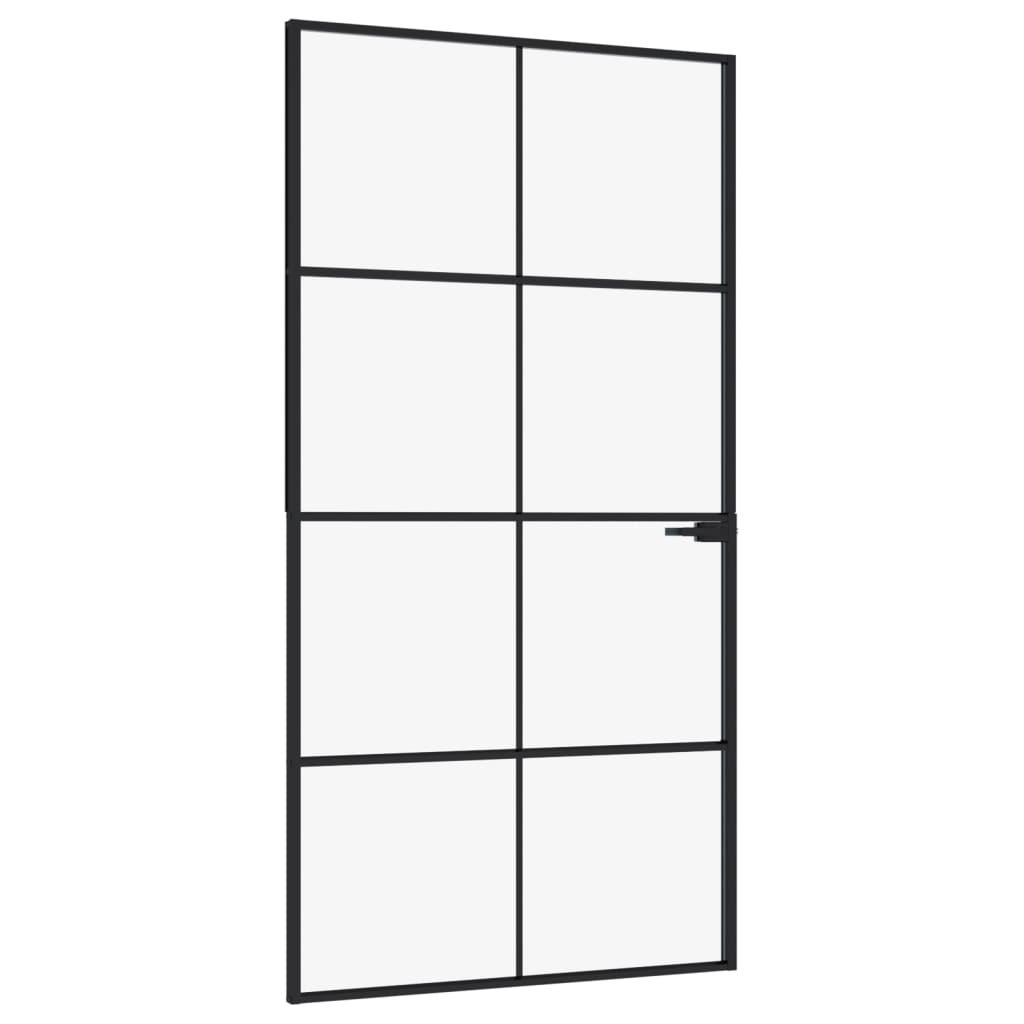 VidaXL Innentür 102x201,5 cm gehärtetes Glas und Aluminium schmal schwarz