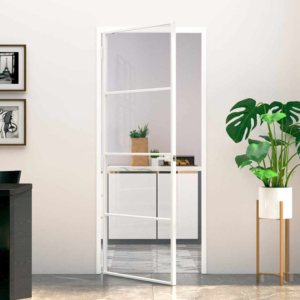 VidaXL Innentür 83x201,5 cm gehärtetes Glas und Aluminium schmal weiß