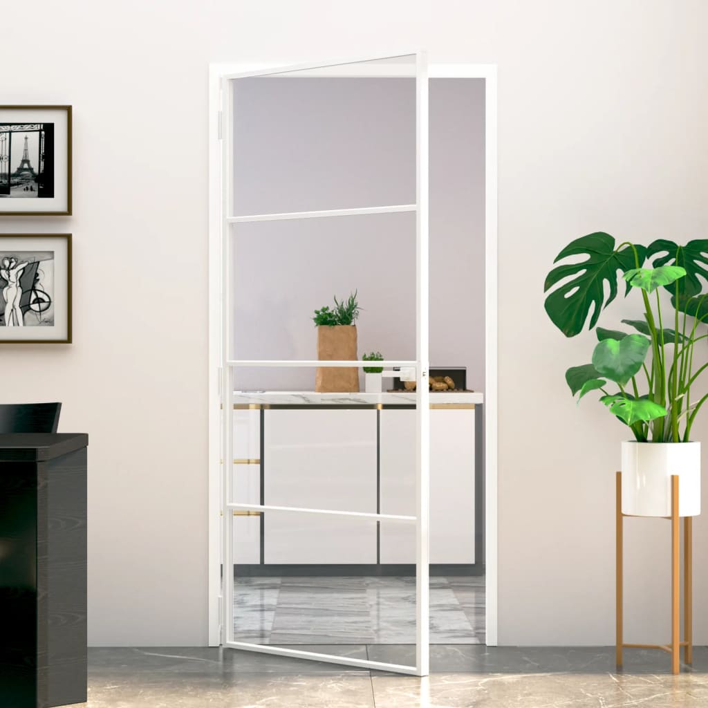 VidaXL Innentür 93x201,5 cm gehärtetes Glas und Aluminium schmal weiß