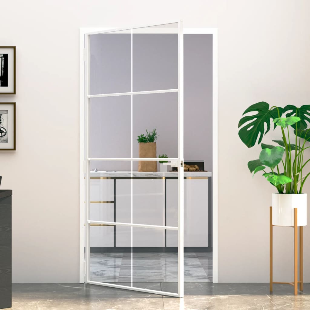 VidaXL Innentür 102x201,5 cm gehärtetes Glas und Aluminium schmal weiß