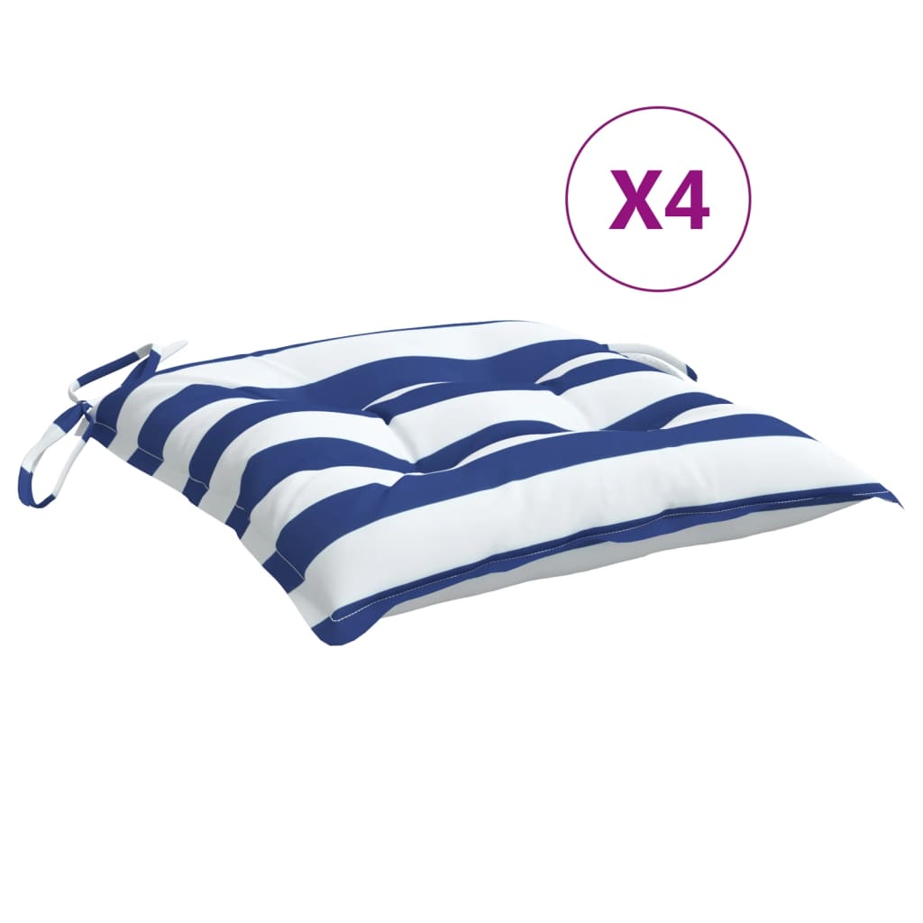 VidaXL Stuhlkissen 4 Stück gestreift 40x40x7 cm Stoff weiß und blau