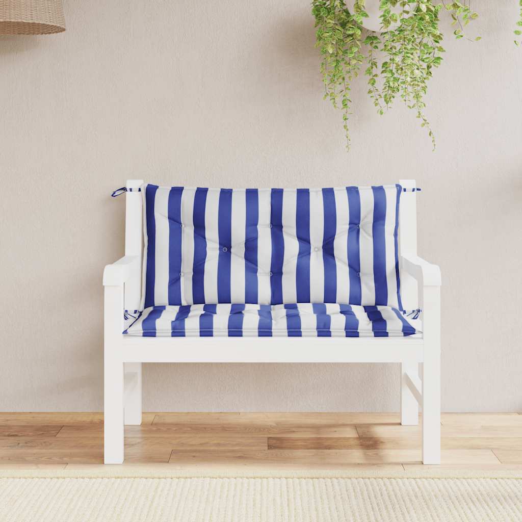 VidaXL Gartenbankauflagen 2 Stück gestreift 100x50x7 cm Stoff weiß und blau