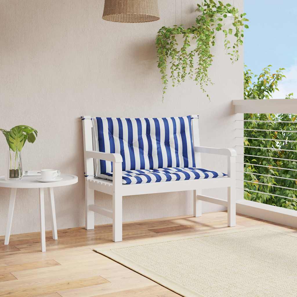 VidaXL Gartenbankauflagen 2 Stück gestreift 100x50x7 cm Stoff weiß und blau