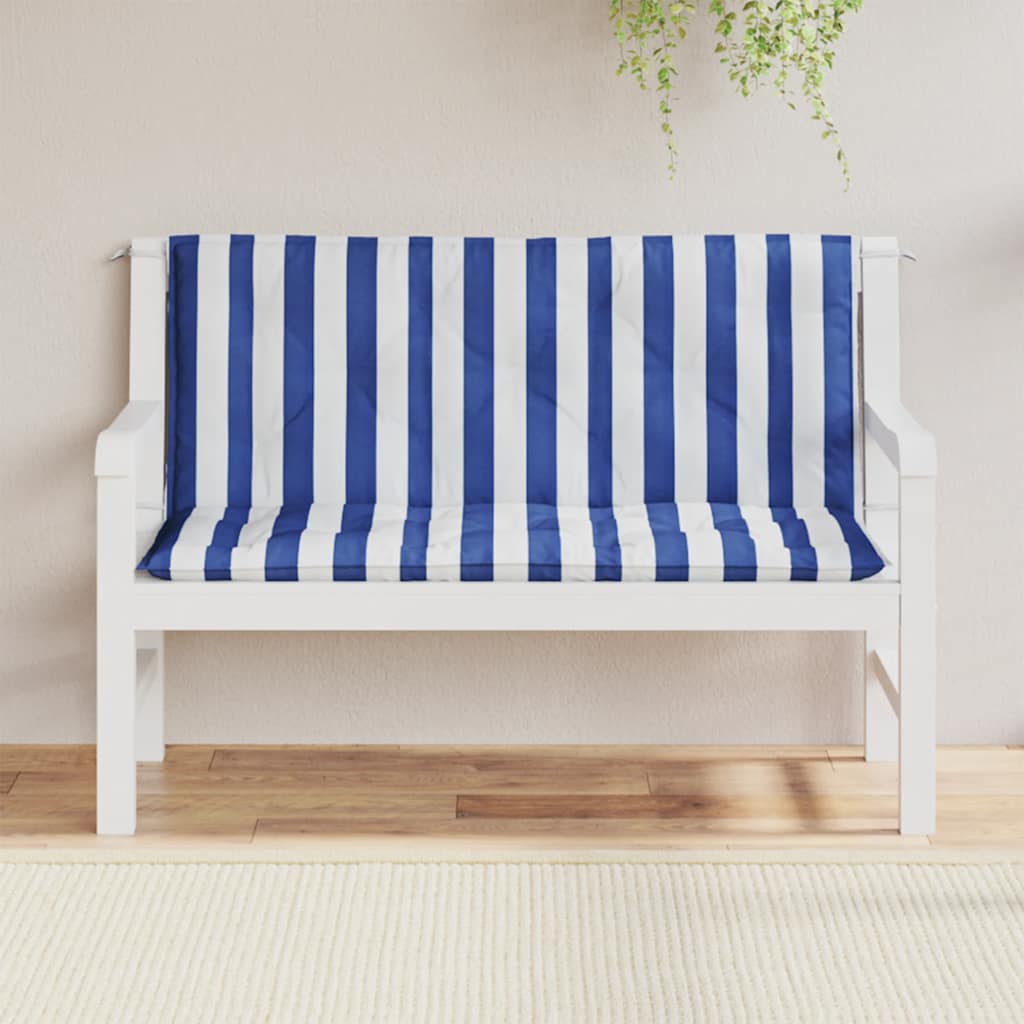 VidaXL Gartenbankauflagen 2 Stück gestreift 120x50x7 cm Stoff weiß und blau