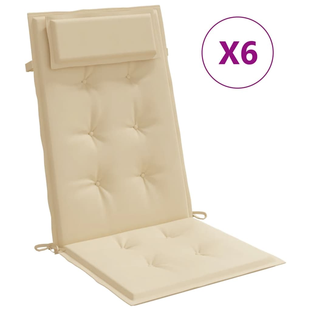 VidaXL Stuhlkissen 6 Stück Oxford-Stoff mit hoher Rückenlehne Beige