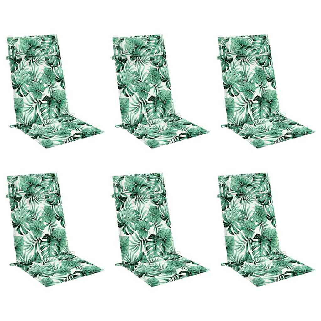 Vidaxl stoelkussens 6 st hoge rug bladpatroon oxford stof