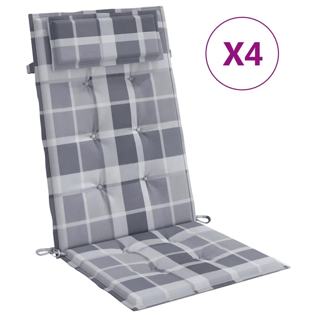 Vidaxl stoelkussens 4 st hoge rug ruitpatroon oxford stof grijs